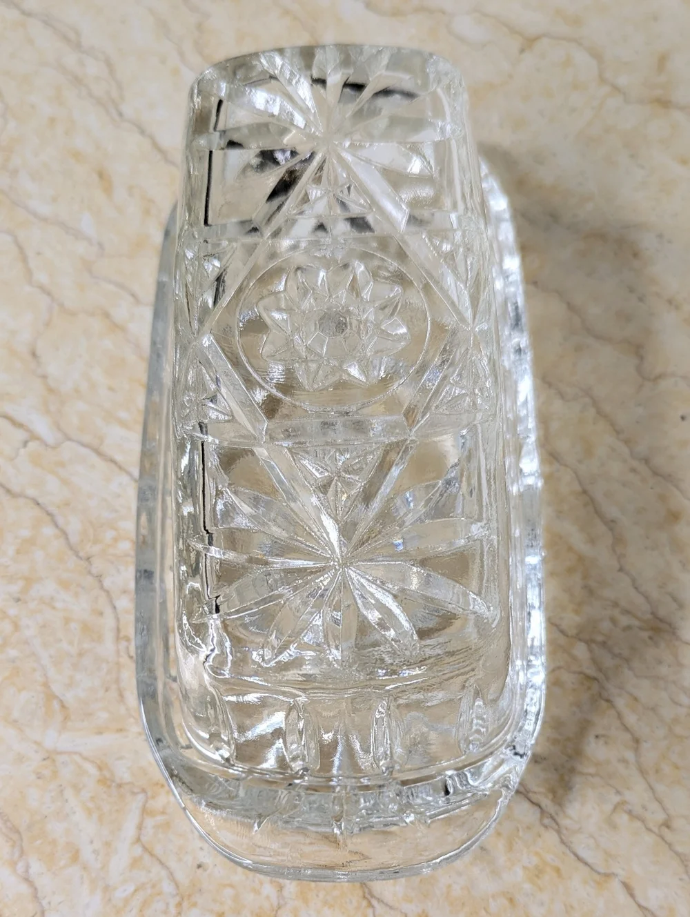 Vintage Anchor Hawking Prescut Clear Glass Star & Fan Design Butter Dish & Cover